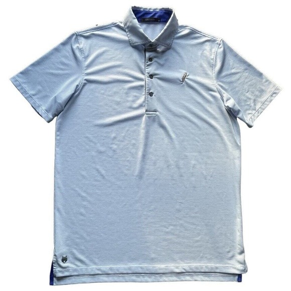 LNWOT Greyson SS Polo Shirt Golf Tour Striped Blue Medium Men - Picture 1 of 8
